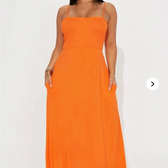 NWT Fashion Nova Vibrant Orange Strappy Sleeveless Maxi Cottagecore style Dress - Picture 1 of 3